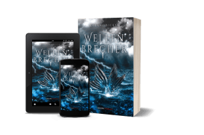 Cover Wellenbrecher, eine düstere Meeresszene mit Gewitter und Regen, gerade noch ist der Schwanz einer Meerjungfrau zu erkennen